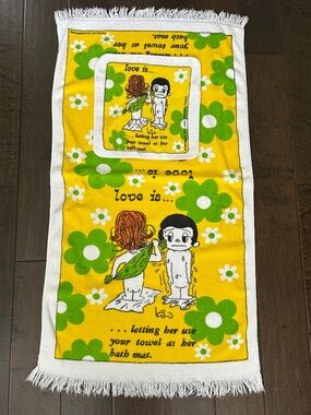 Vintage 1970's "Love Is..." Towel Washcloth Set Kim Casali PoP Art Daisies Retro